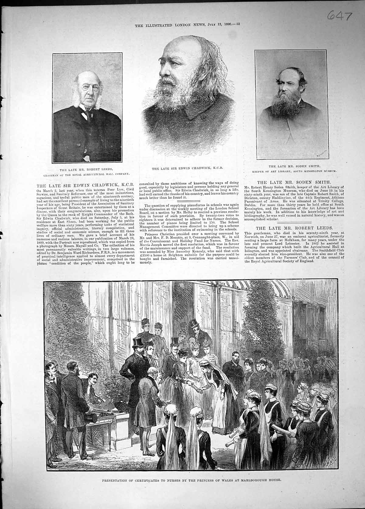 Old 1890 Robert Leeds Edwin Chadwick Soden Smith Nurses Certificates Victorian