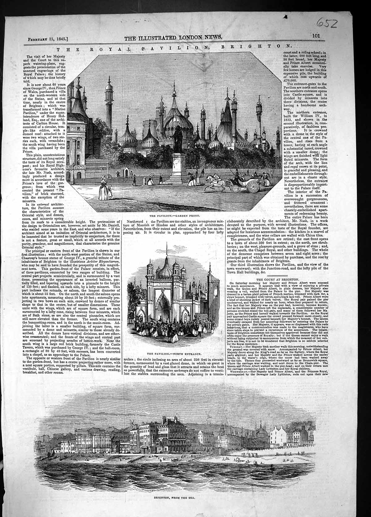 Old 1845 Royal Pavilion Brighton Garden Front North Entrance View Arc Victorian
