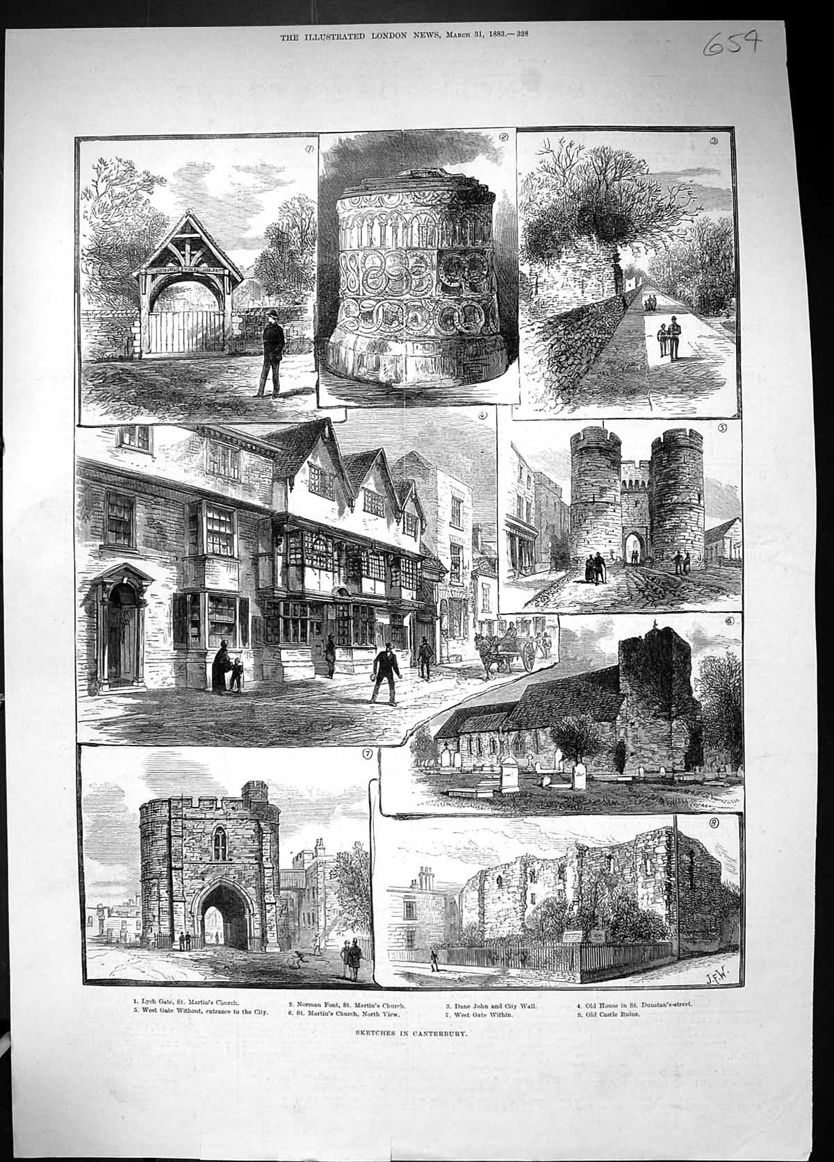 Old 1883 Canterbury Lych Gate Martin'S Church Dane John Castle Ruins Victorian