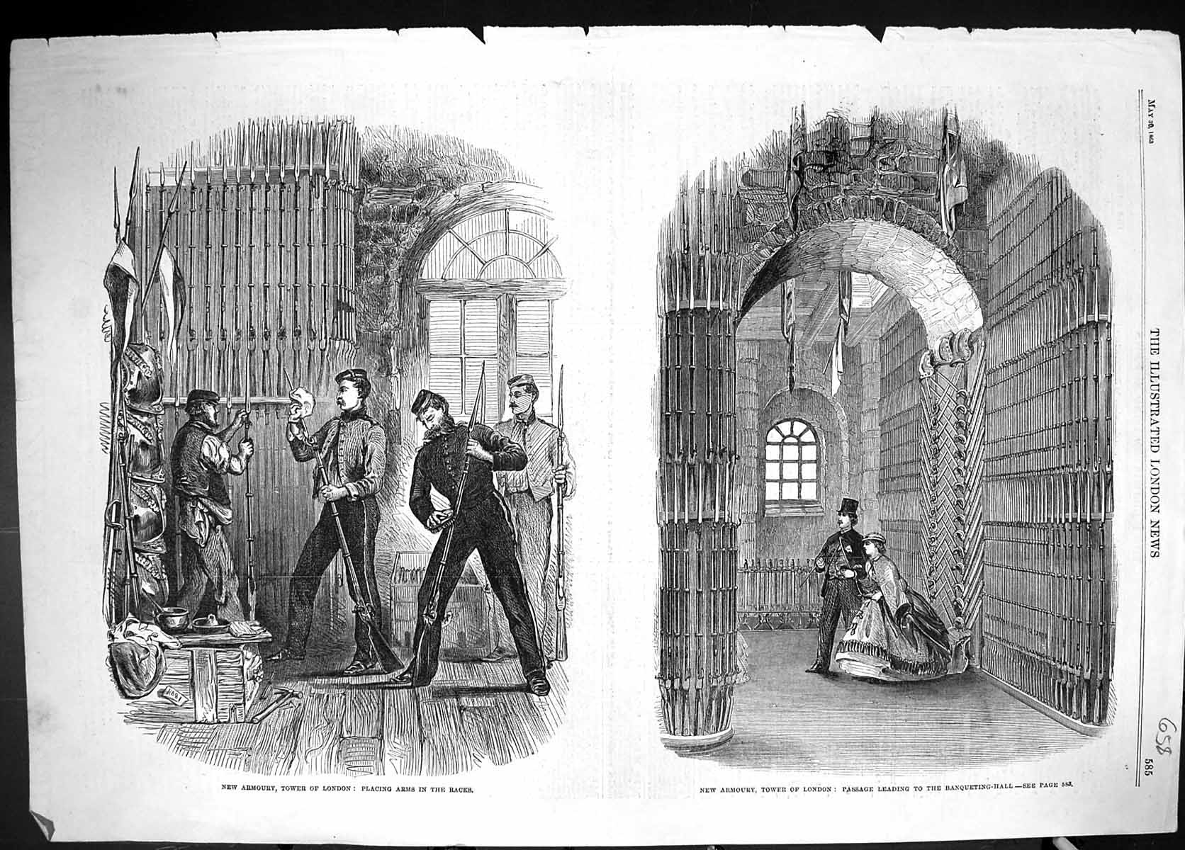 Old 1863 Armoury Tower London Placing Arms Racks Passage Leading Banq Victorian