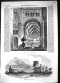 Antique Print 1856 St. Alban'S Abbey Choir High Altar Exterior Architecture