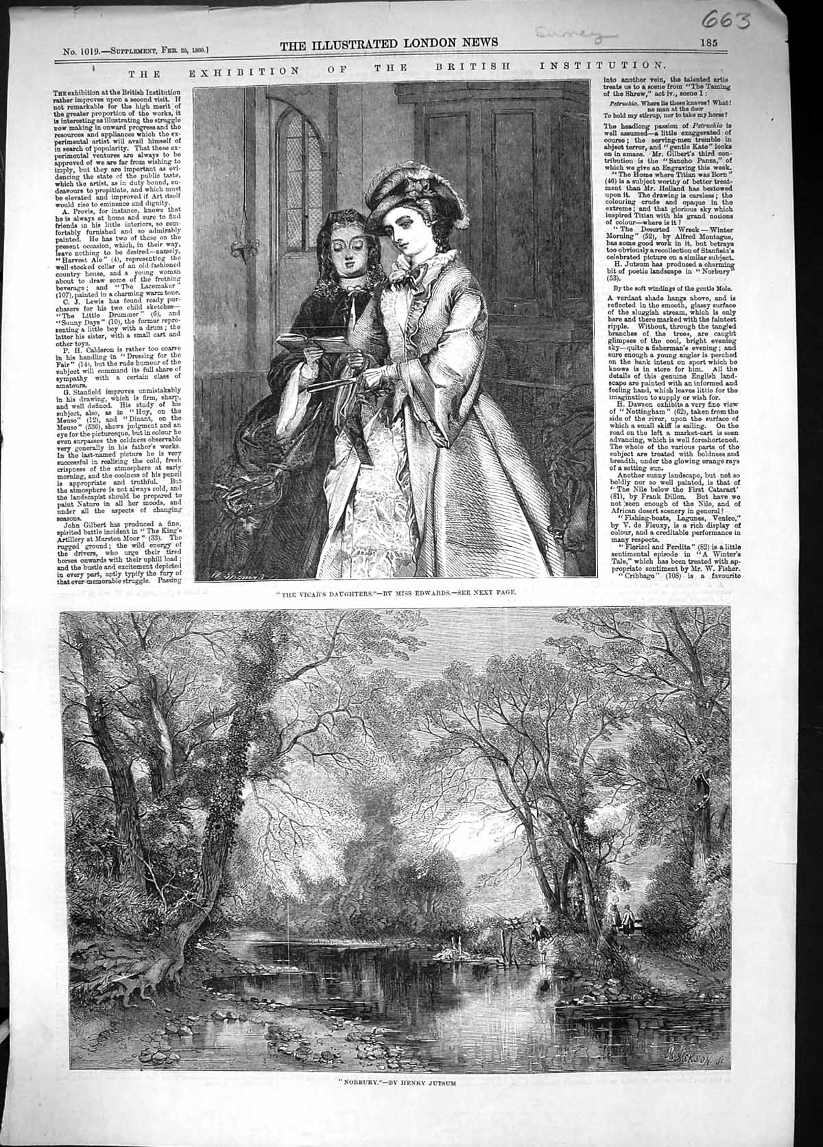 Antique Print 1860 Vicar'S Daughters View Norbury River Trees Henry Jutsum 19th