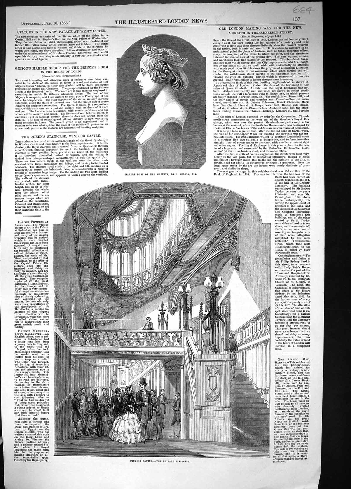 Old 1855 Marble Bust Majesty Queen Interior Private Staircase Windsor Victorian