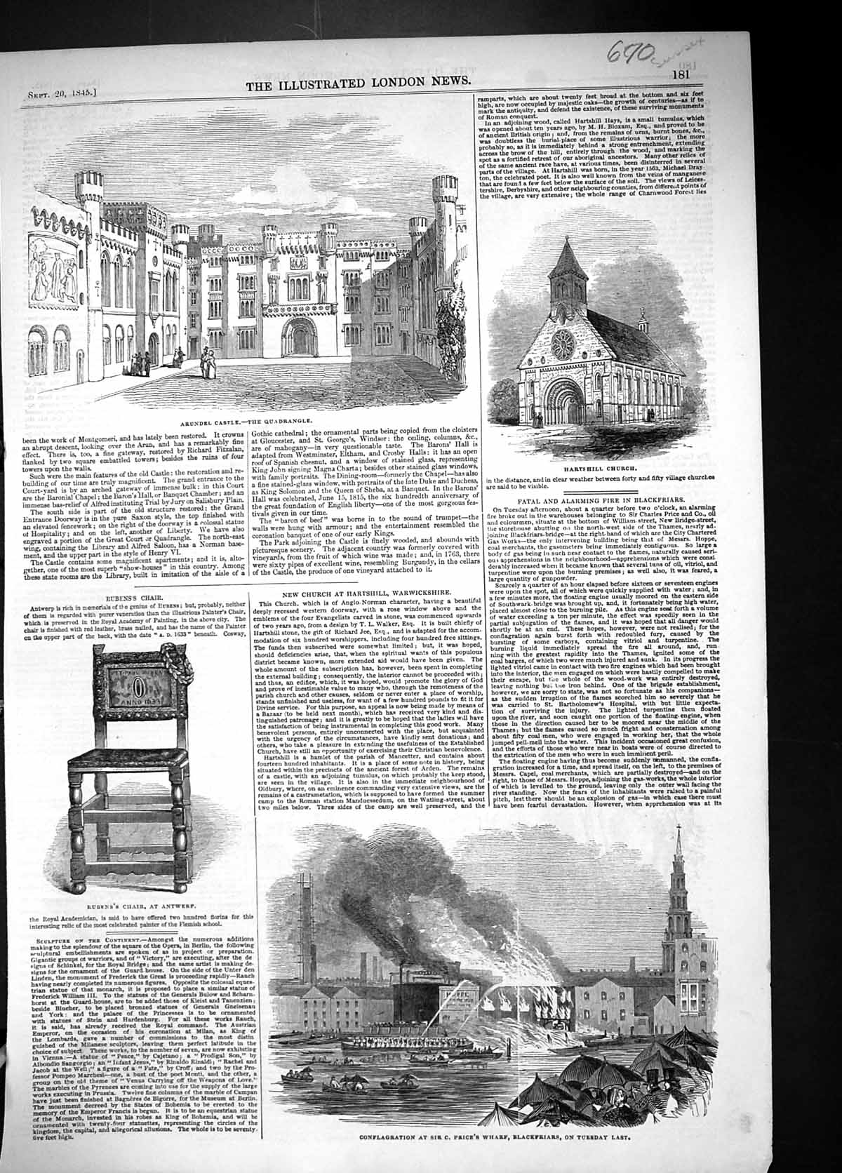 Old 1845 Arundel Castle Hartshill Church Price'S Wharf Blackfriars Ru Victorian