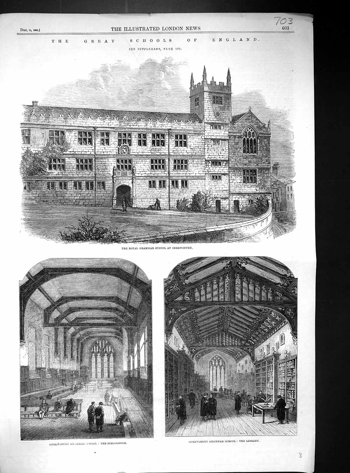 Old 1861 Grammar School Shrewsbury England Library Schoolroom Theatre 19th