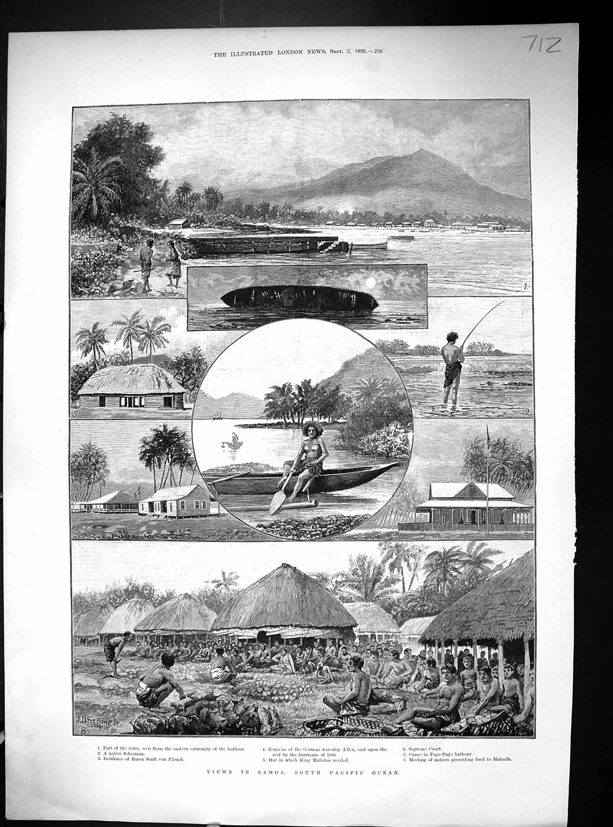 Old 1893 Samoa South Pacific Ocean Ship Adler Baron Pilsach Mouted Ho 19th