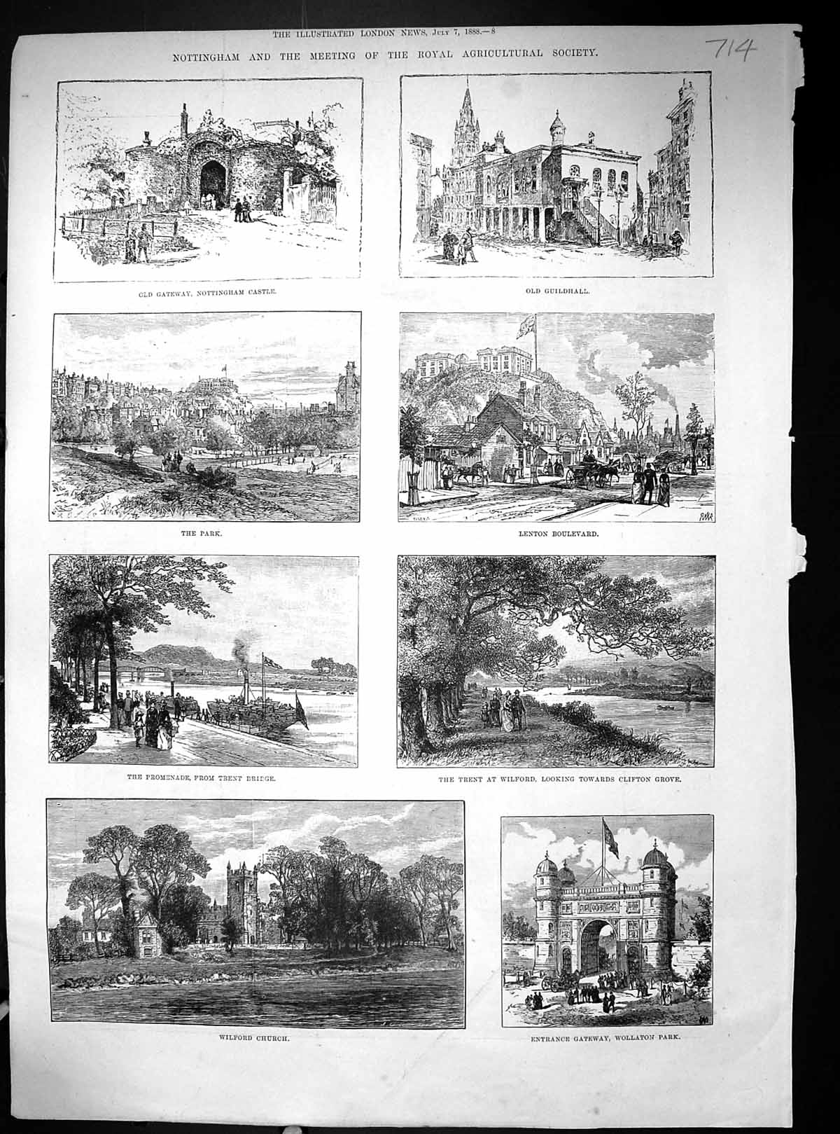 Old 1888 Nottingham Castle Guildhall Lenton Wollaton Wilford Church U 19th