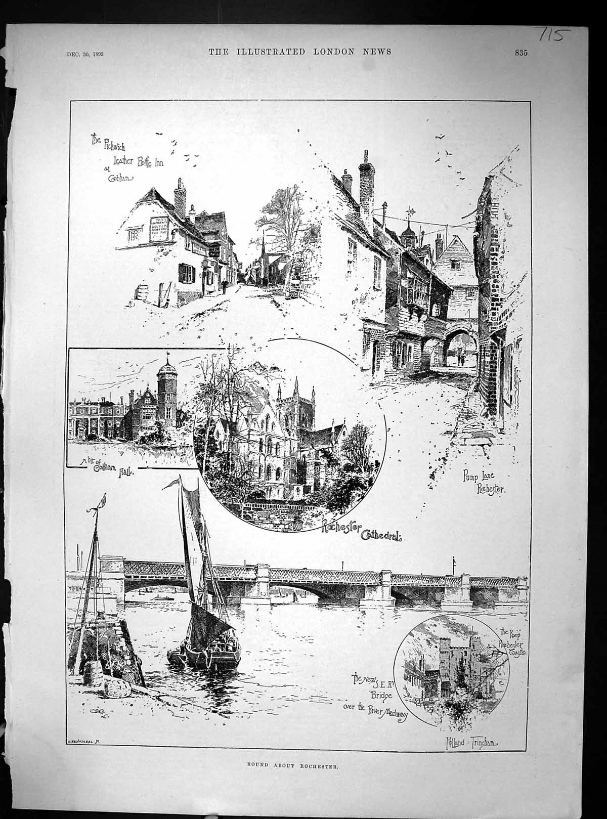 Old 1893 Rochester Cathedral Pickwick Bottle Inn Burnham Thorpe Churc 19th