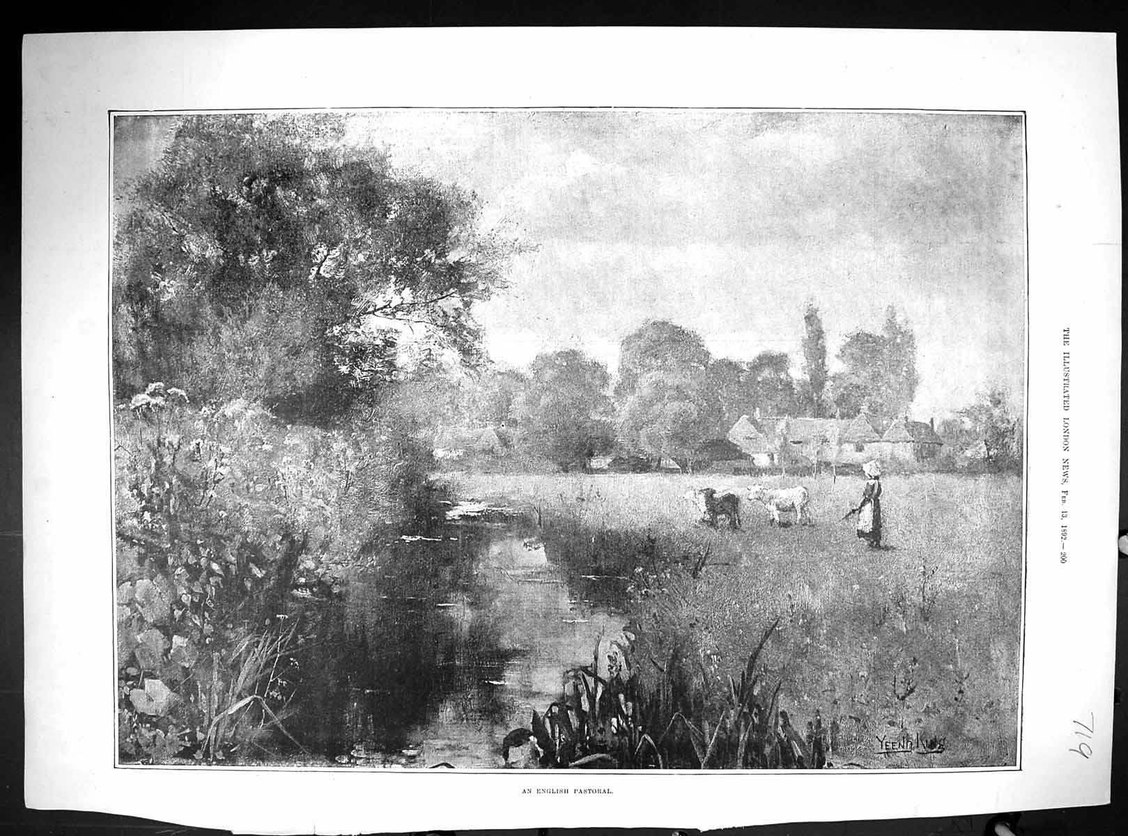 Old 1882 English Pastoral Scene Stream Nature Statue Duke Clarence Wi 19th