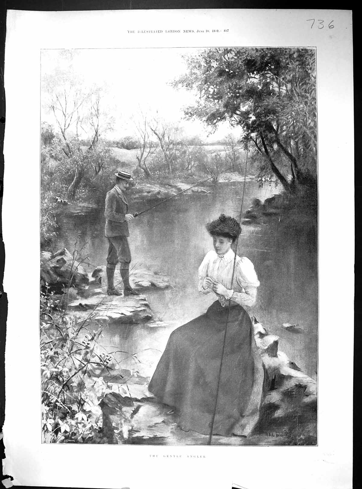 Old 1899 Gentle Angler Lady Man Fishing Karene Clayesmore Homburg Alb 19th