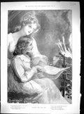 Old 1899 Christmas Scene Lighting Yule Log Walker Court Room Scene Ki 19th