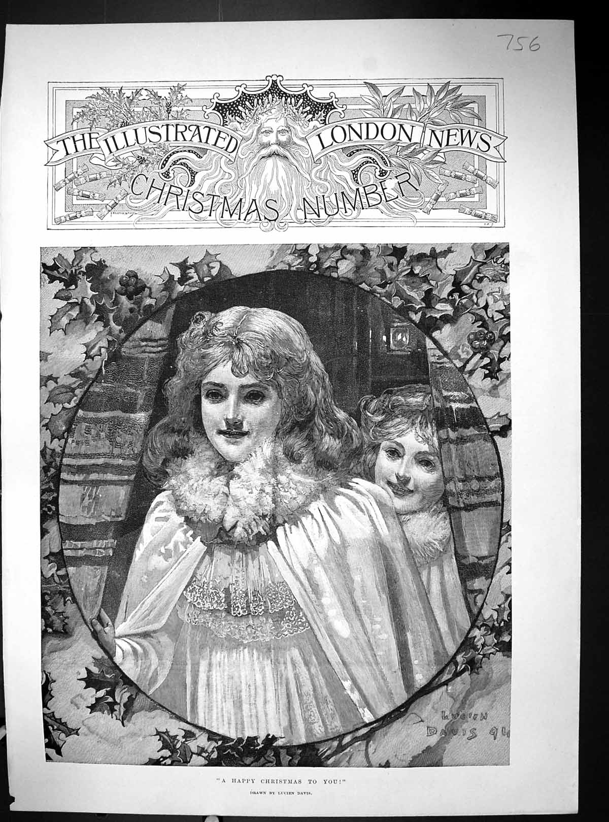 Old Print 1894 Christmas Children Brinsmead Pianoforte Hanbury Rowlands 19th