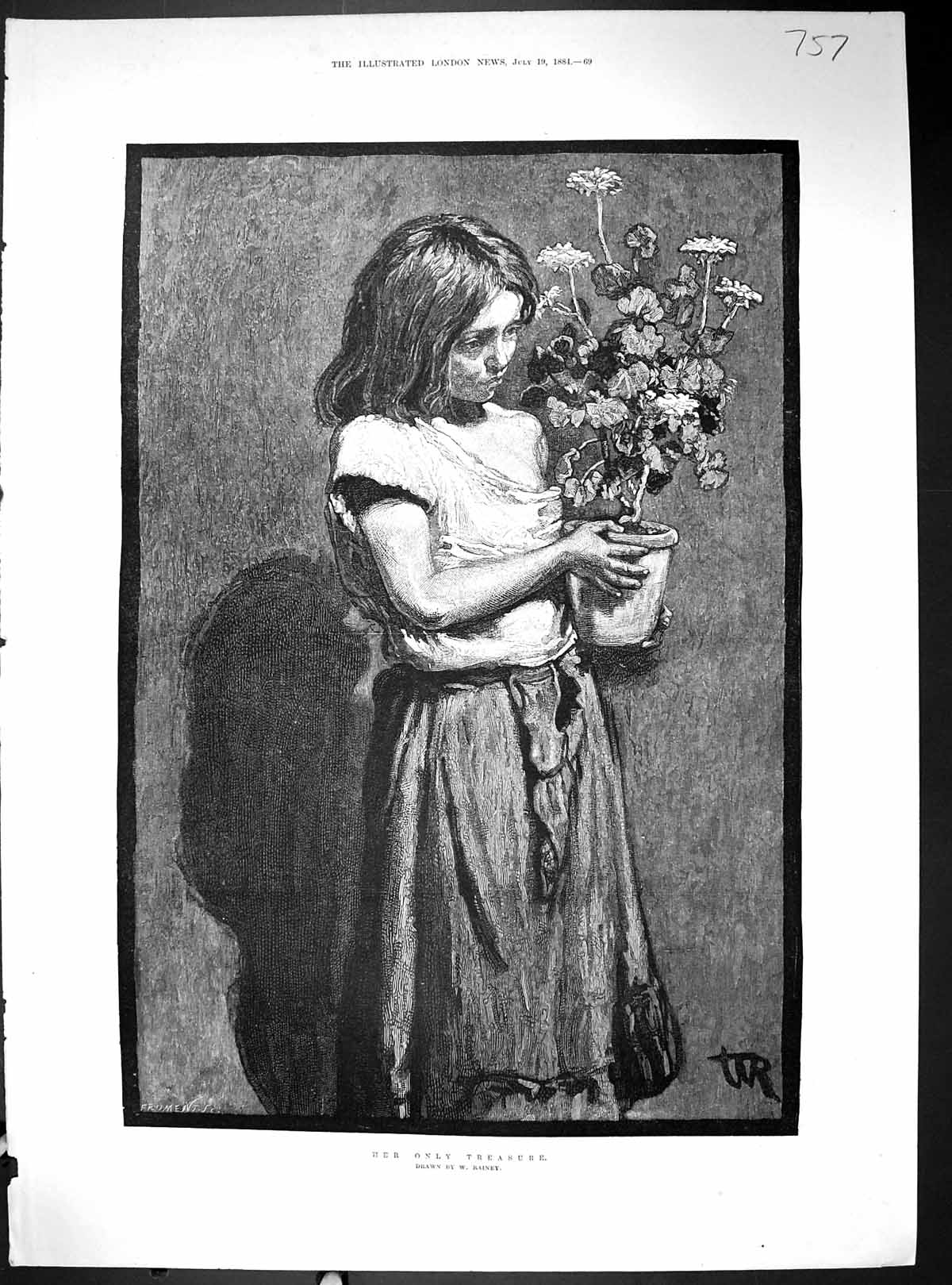 Old 1884 Poor Young Girl Flower Pot Treasure Rainey English Church Le 19th