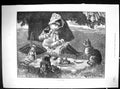 Old 1884 Garden Party Little Girl Dolls Cat Garden Scene Court Nation 19th