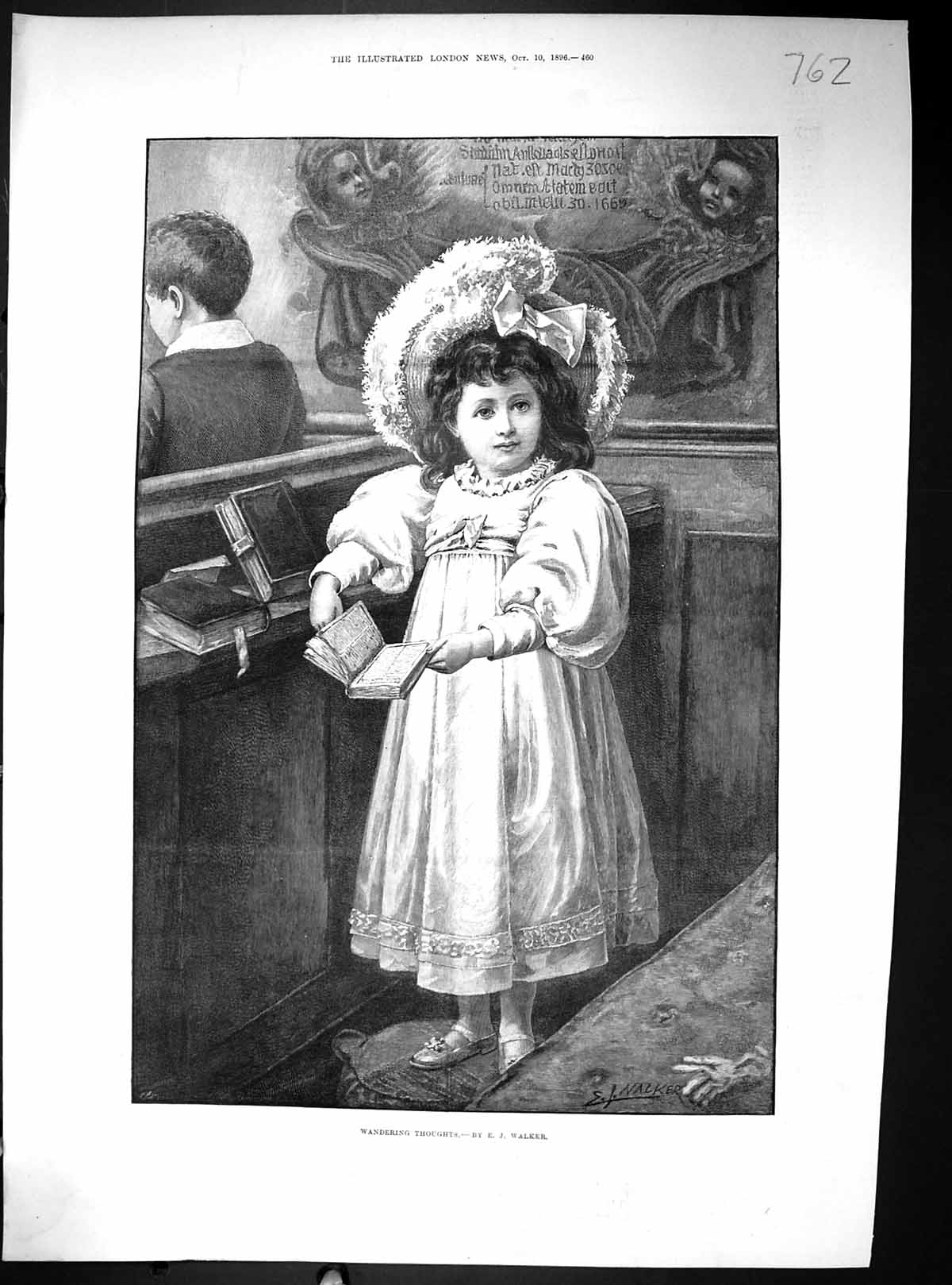Old 1896 Wandering Thoughts Little Girl Church Walker Francis JosephVictorian