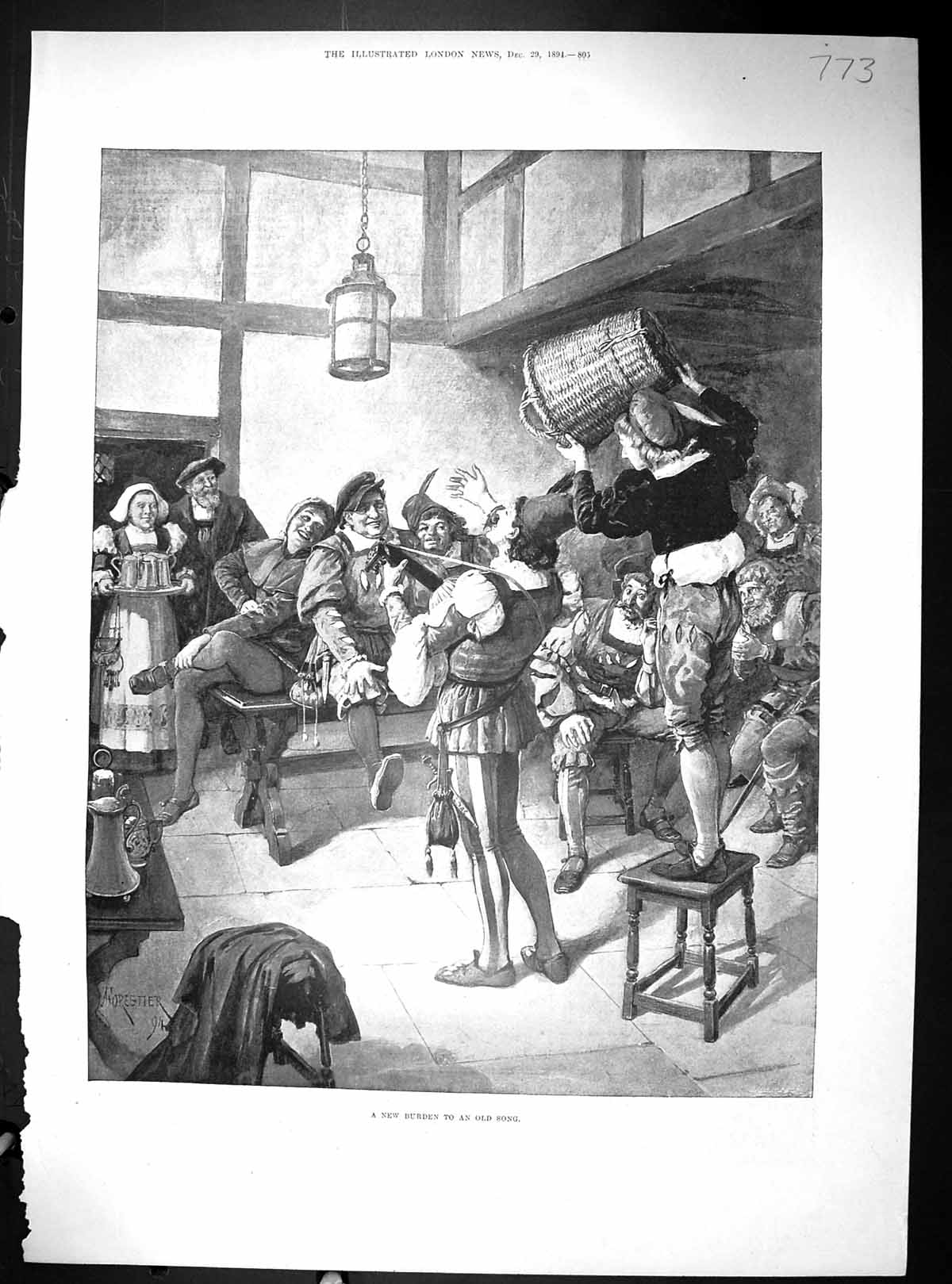 Old Print 1894 Burden Song Music Public Inn Brisson Lechmere James Augu 19th