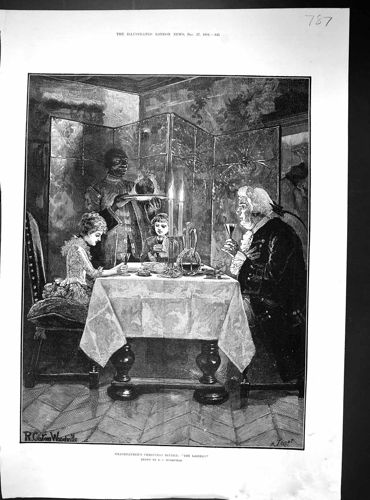 Antique Old Print Samuel Brothers 1884 Grandfather Christmas Dinner Servant