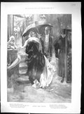 Antique Old Print 1898 Scene After Dance Winter Snow House Window Moonlight