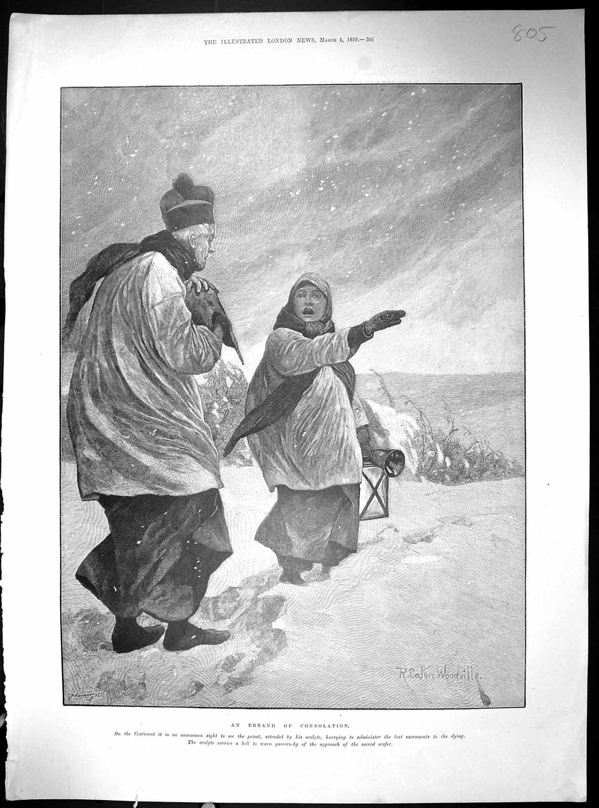 Old 1899 Errand Consolation Winter Snow Scene Tale Cities Lyceum Thea 19th
