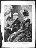 Antique Old Print 1887 Village Church Christmas Front Pew Maple Furnishing