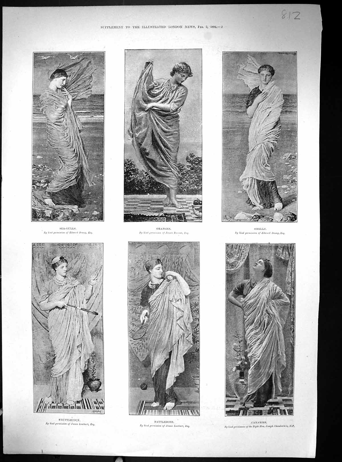 Old 1894 Ladies Sea-Gulls Oranges Battledore Canaries Waiting Cross L 19th