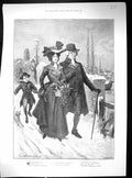Old 1898 Christmas Greeting Family Winter Snow Mistress Pru Stream Br 19th
