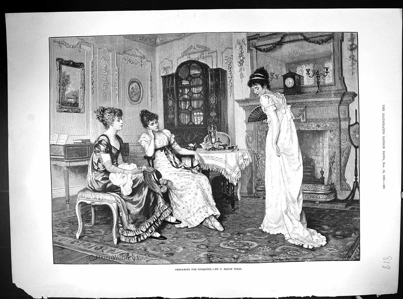 Old 1896 Ladies Preparing Conquest Haigh Wood Lassoing Cattle Argenti 19th