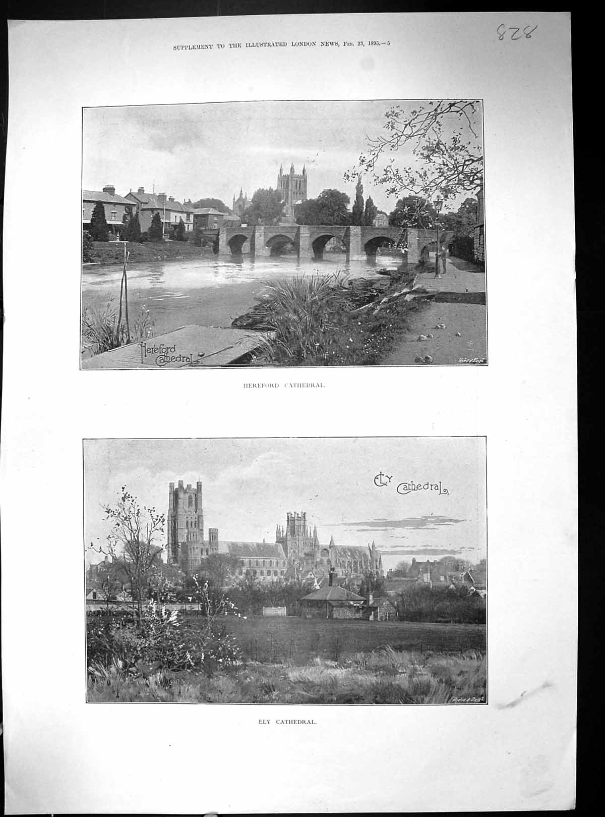 Old Print 1895 Hereford Cathedral Ely Architecture Lichfield Photograph 19th