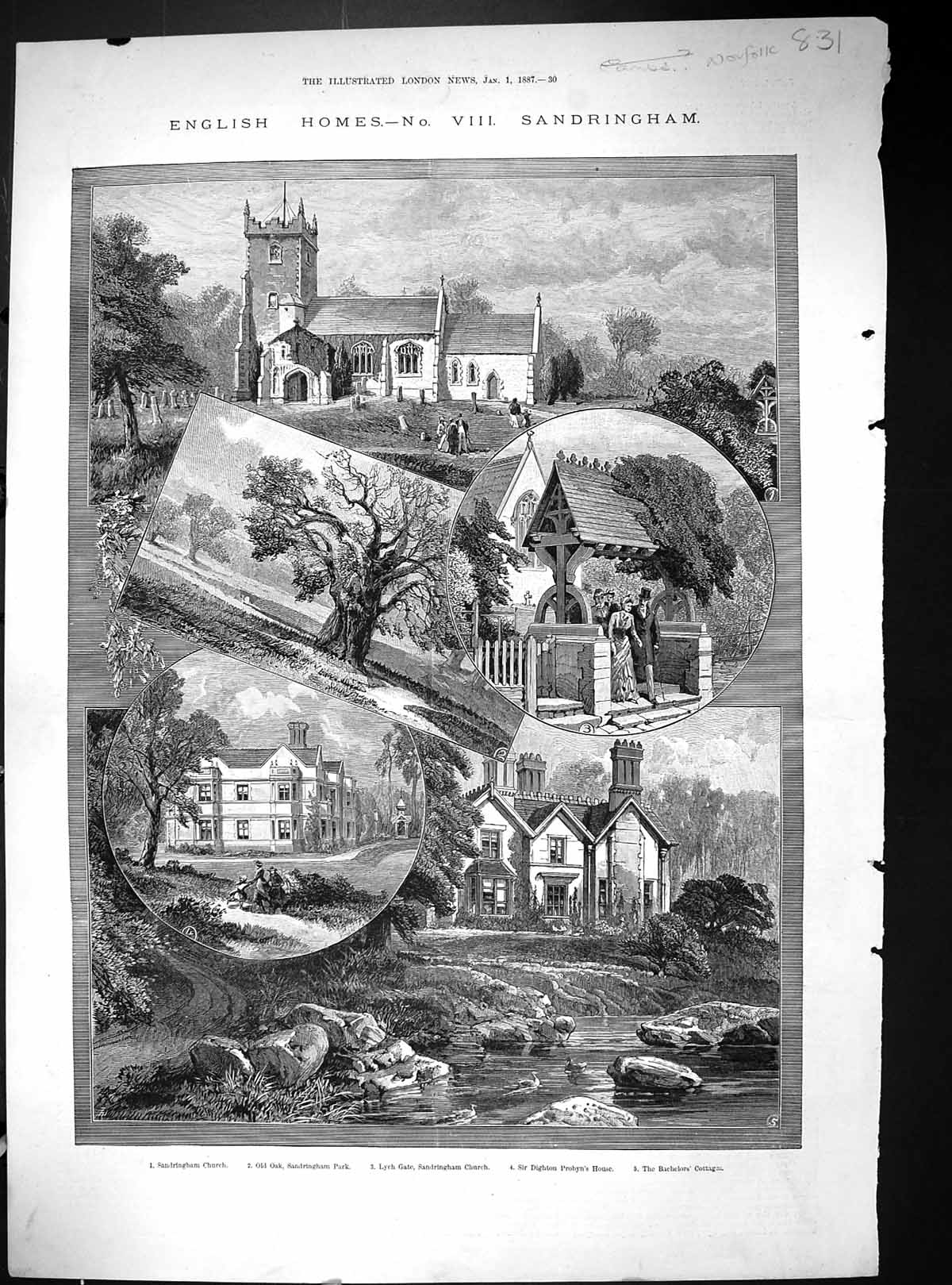 Old 1887 Sandringham Church Park Dighton Probyn Bachelors Cottage Chi 19th