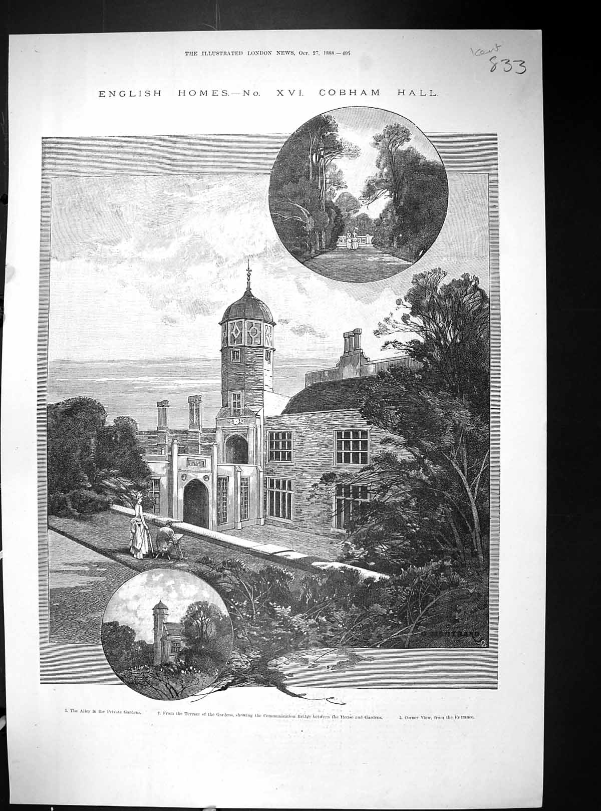 Old 1888 Cobham Hall Architecture Gardens Terrace Blue Lion DebatingVictorian