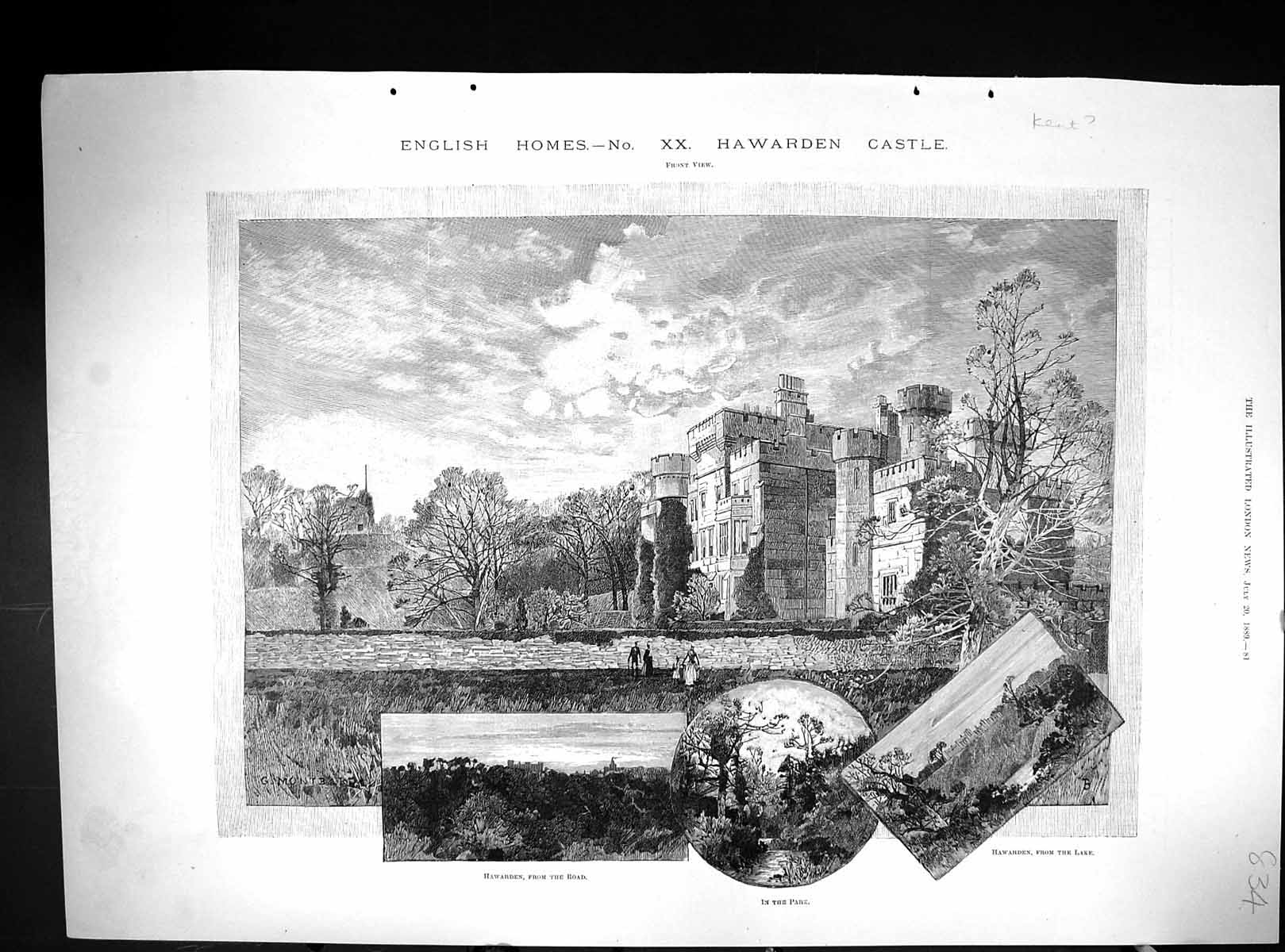 Old 1889 Hawarden Castle England Architecture Entrance Gate Lake Park 19th