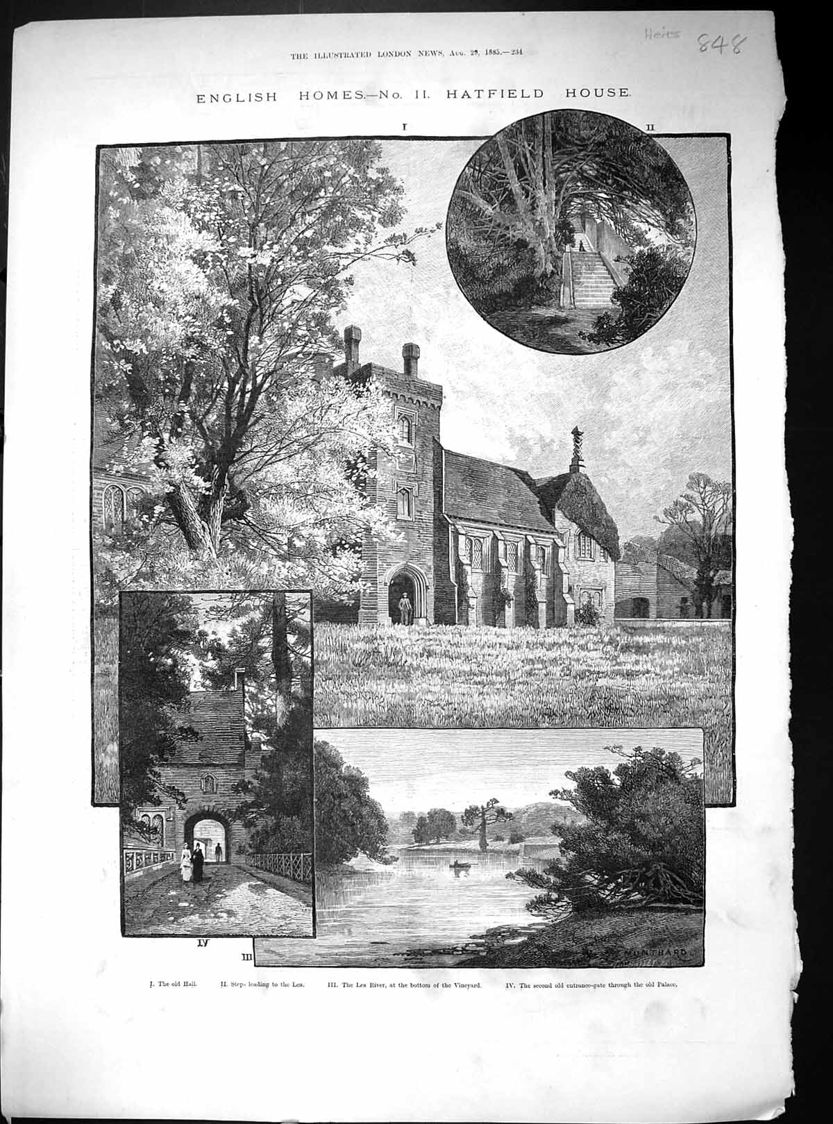 Old 1885 Hatfield House England Architecture Lea River Queen Elizabet 19th