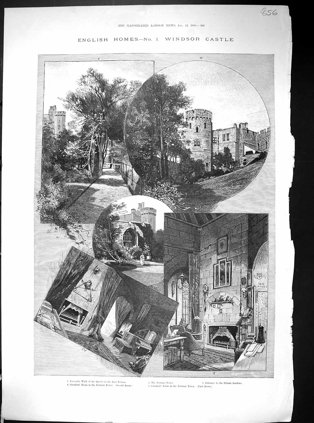 Old 1885 England Architecture Windsor Castle Norman Tower Cavaliers M 19th