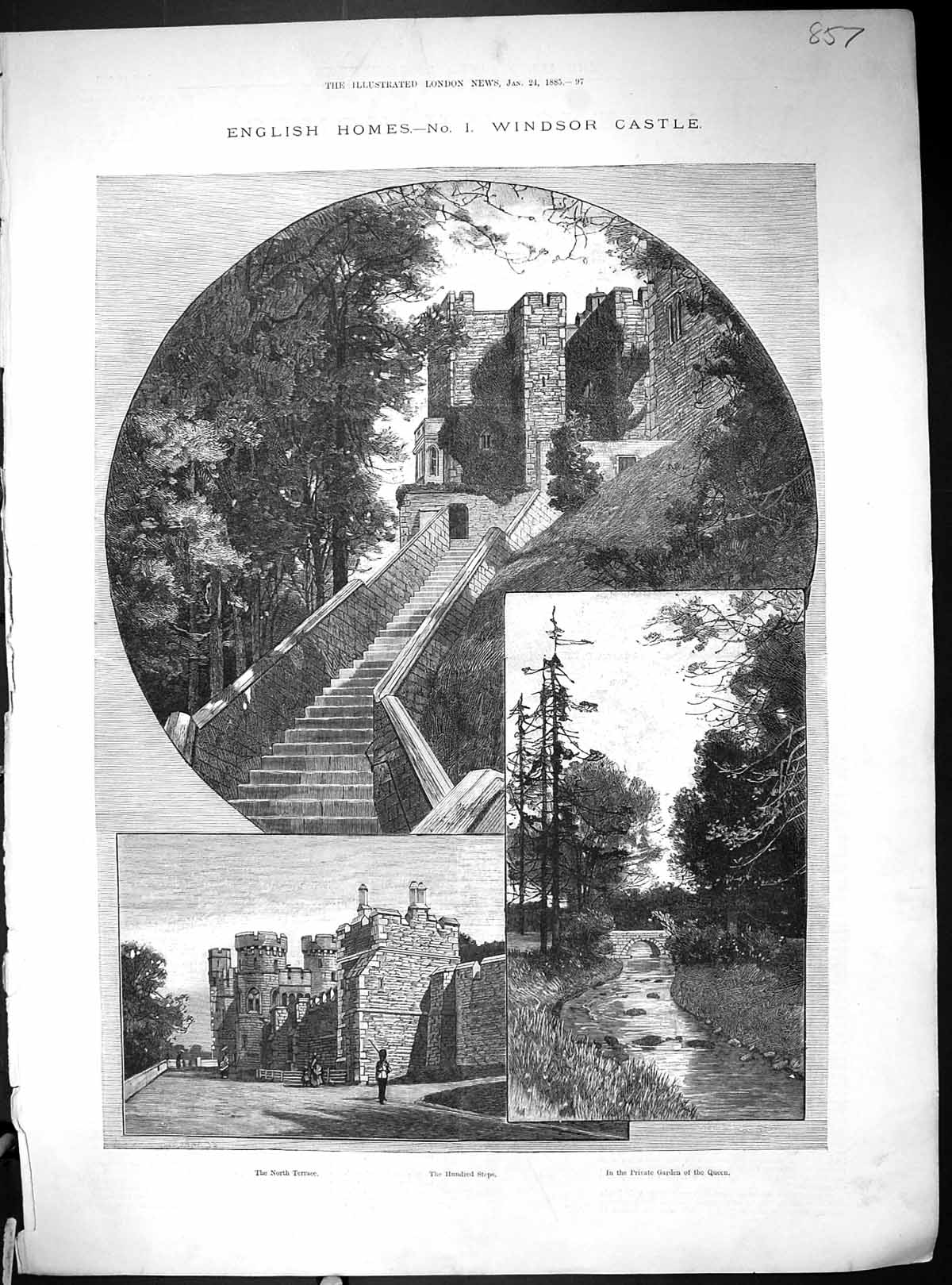 Old 1885 England Architecture Windsor Castle Royal Family Clock Tower 19th