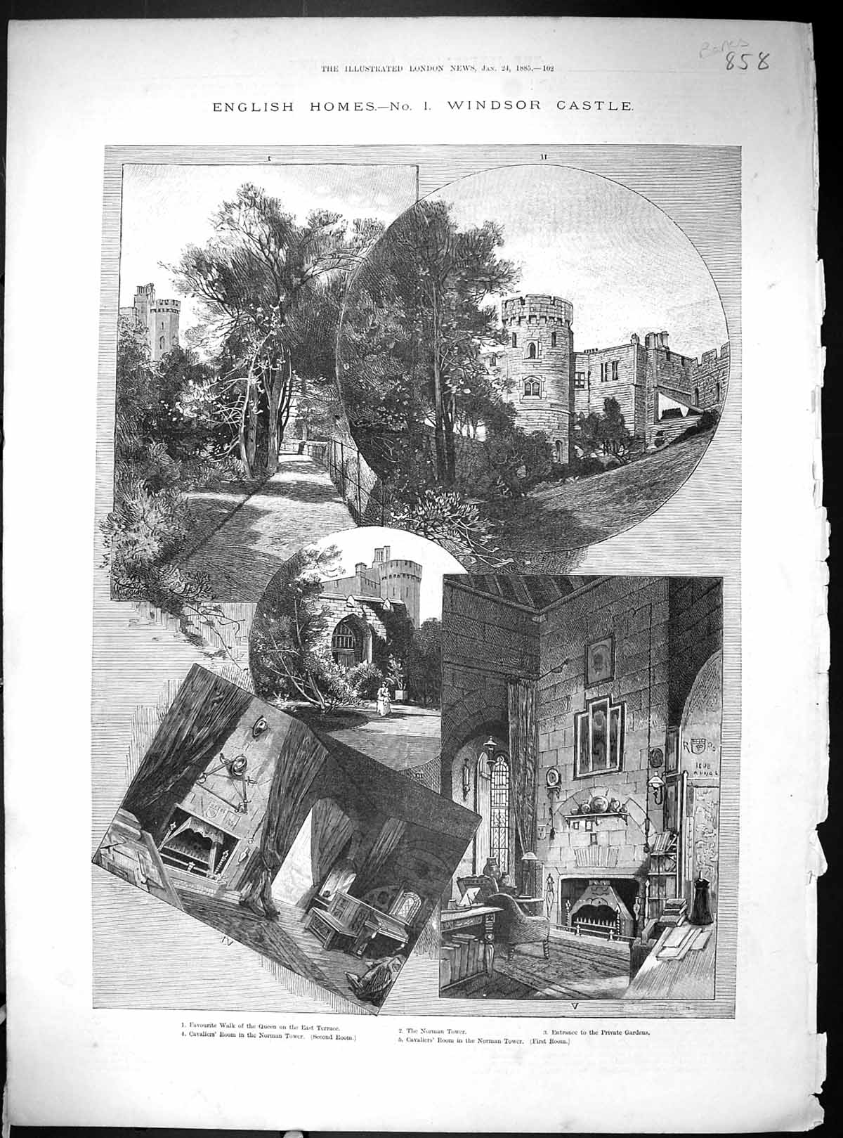 Old 1885 England Architecture Windsor Castle Norman Tower Mary ScotsVictorian