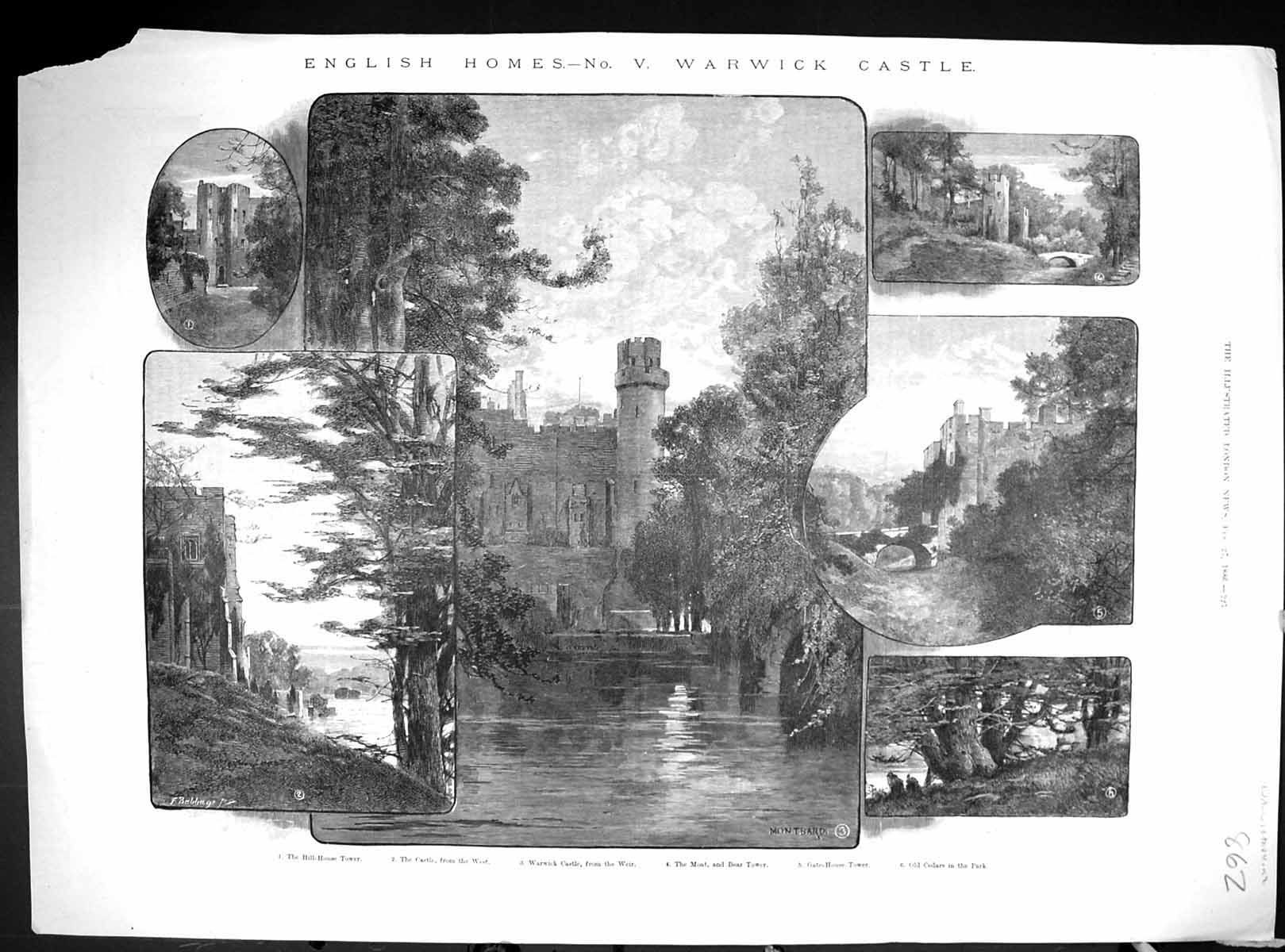 Old 1886 Warwick Castle England Architecture Moat Bear Tower Earl Cae 19th