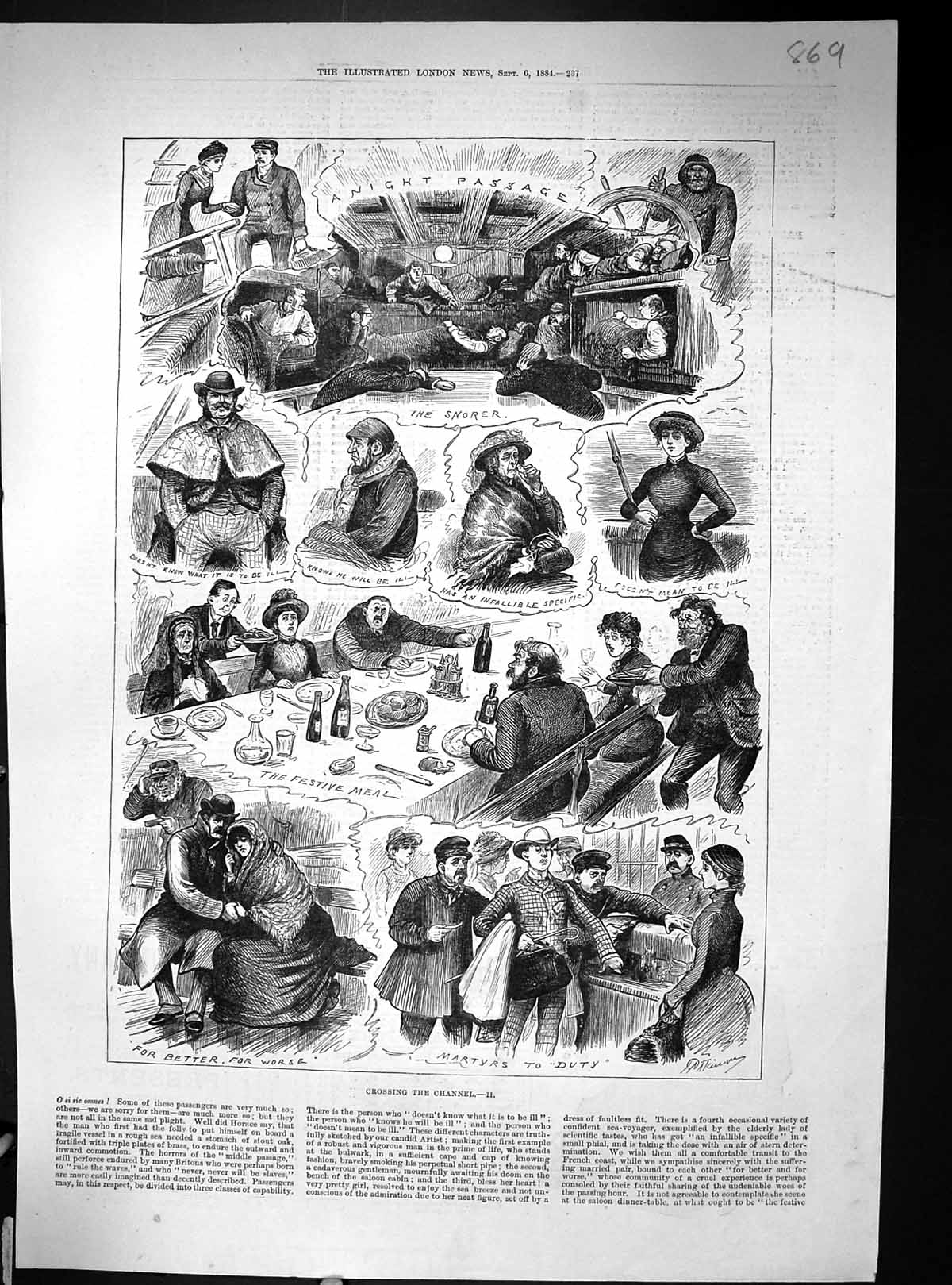 Antique Print 1884 Passengers Ferry Crossing English Channel Gsmith London