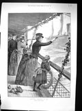 Old 1888 Christmas Greeting Sea Passengers Newgate Prison Building De 19th