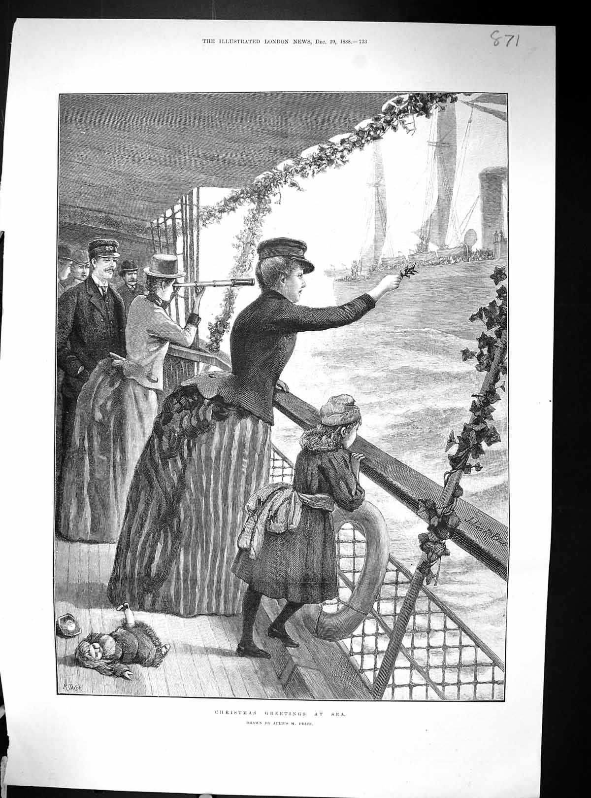 Old 1888 Christmas Greeting Sea Passengers Newgate Prison Building De 19th