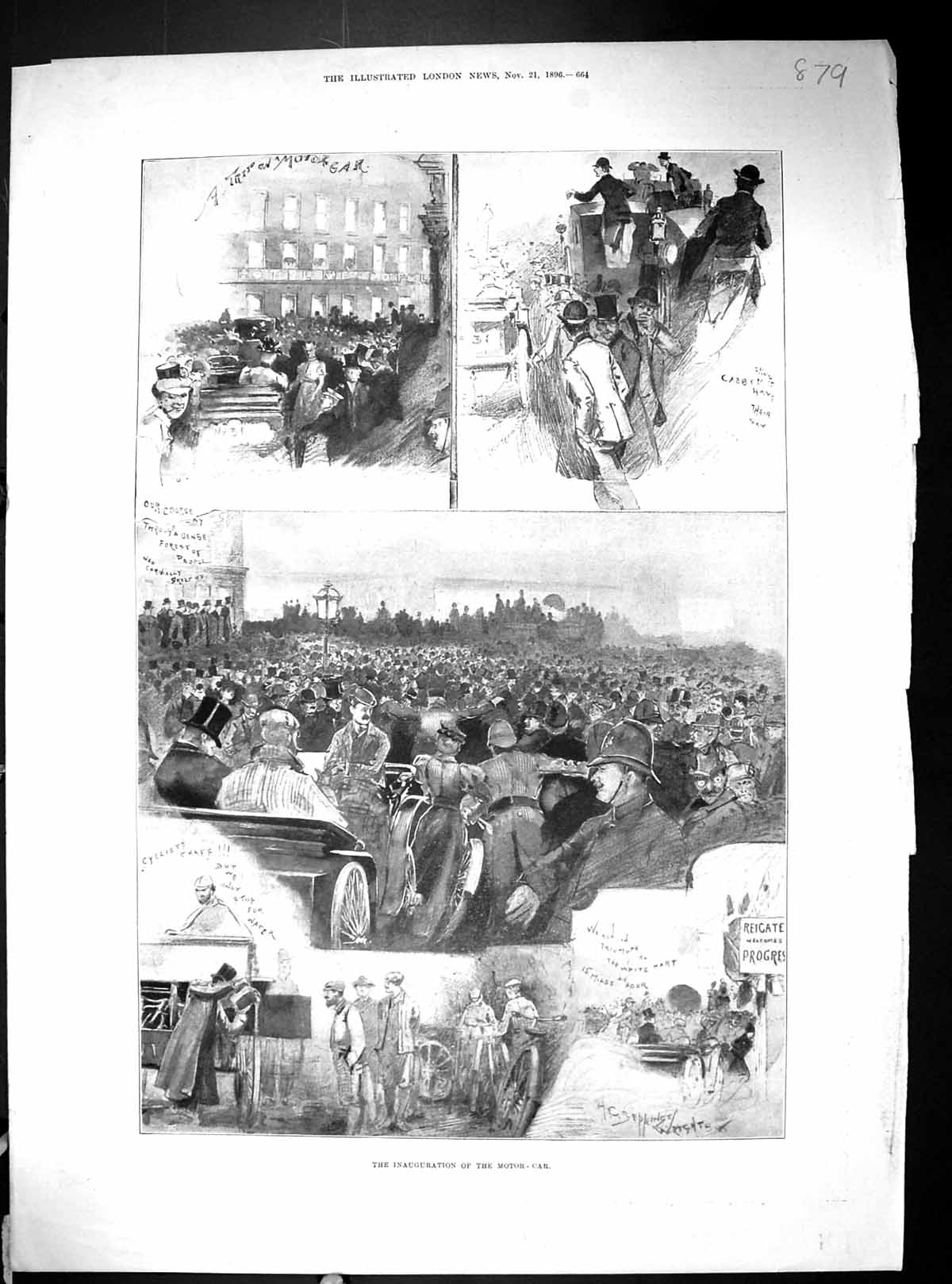 Antique Old Print 1896 Inauguration Motor Car Reigate Photograph Transport