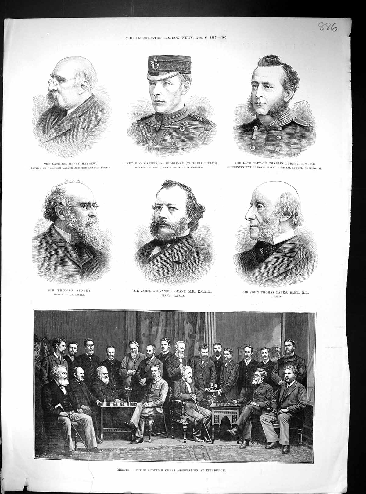 Old 1887 War Men Mayhew Warren Grant Storey Burney Banks Chess Scotla 19th