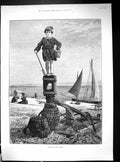 Old 1891 King Castle Young Boy Beach Scene Houses Fleet Street Willia 19th