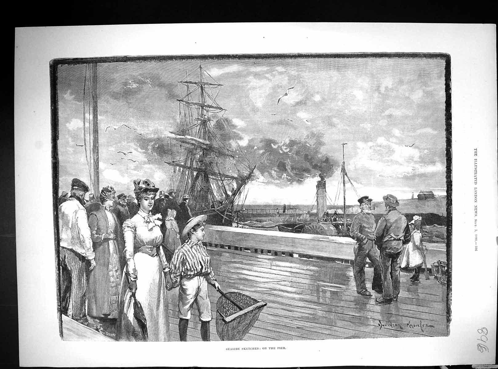 Old 1893 Deep Sea Fishing Men Lady Boat Collieries Strike Wales Abera 19th