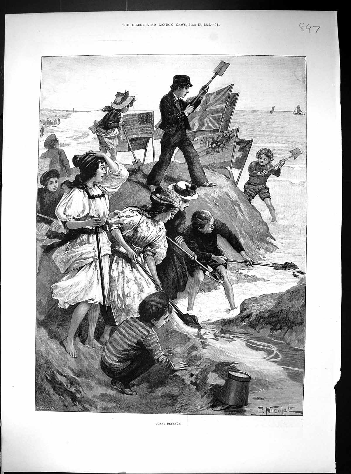 Old 1893 Coast Defence Children Beach Fun Spades Art Lilacs Halle Lov 19th
