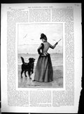 Antique Old Print 1894 Fetch It Lady Pet Dog Bashful Wooer Lady Man Romance