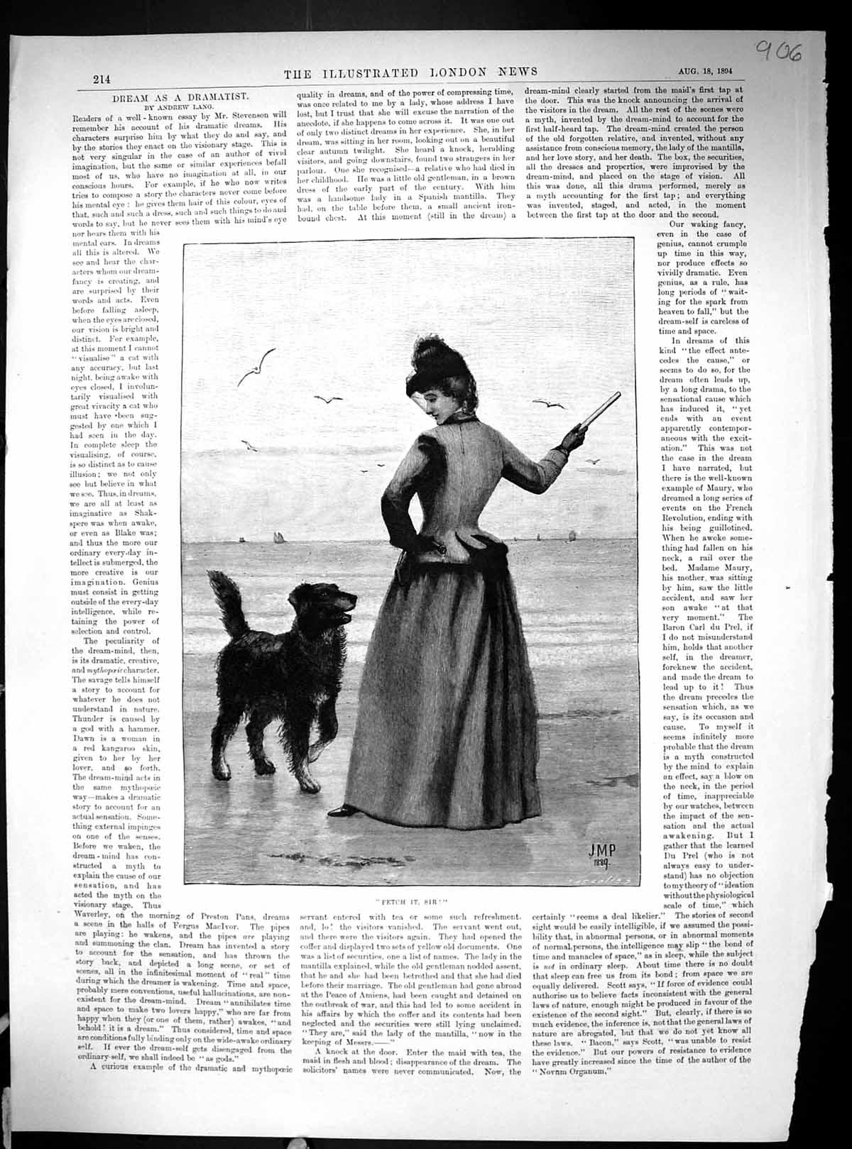 Antique Old Print 1894 Fetch It Lady Pet Dog Bashful Wooer Lady Man Romance