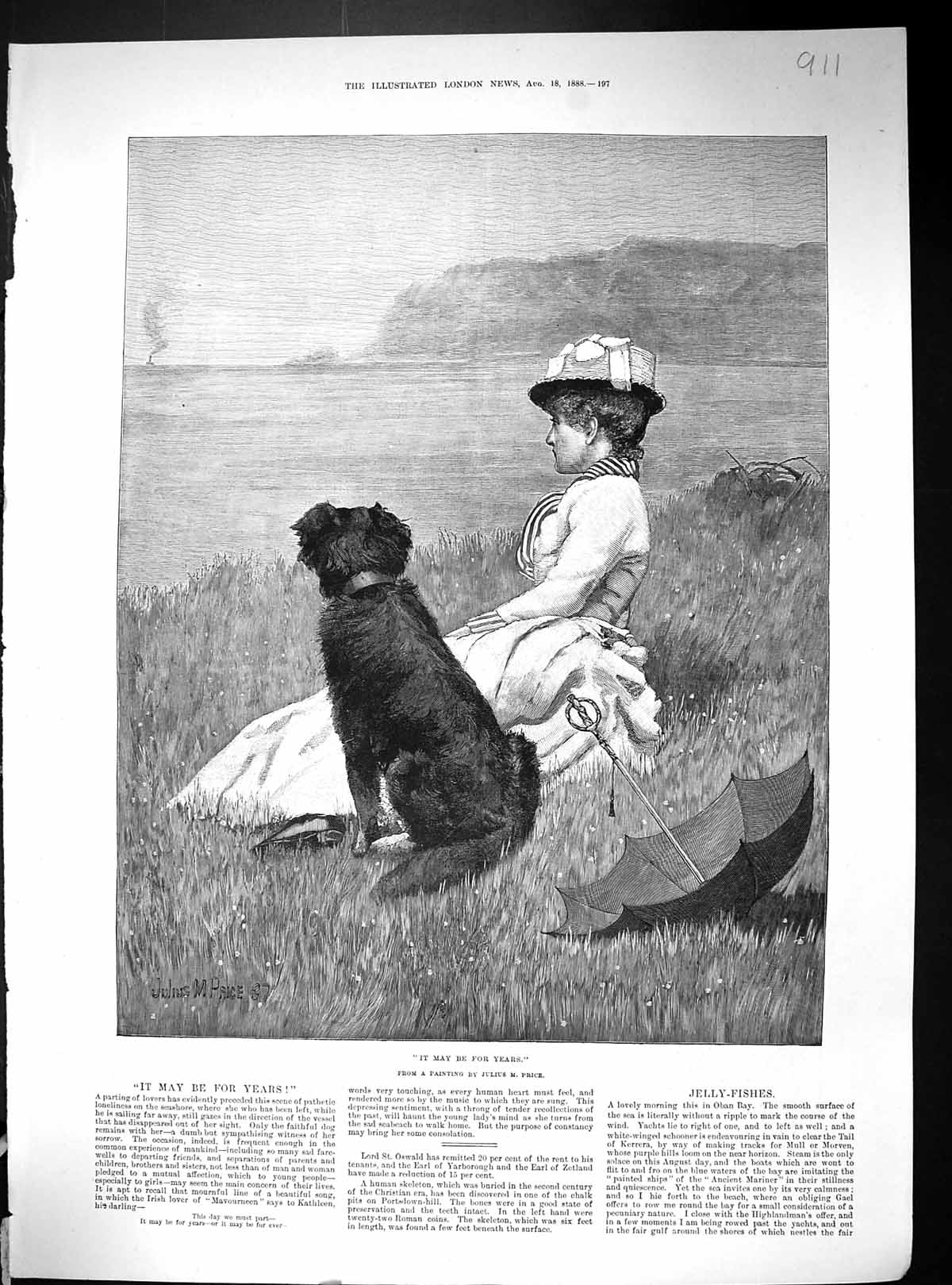 Old 1885 Lady Pet Dog Umbrella Sea Scene United States General Philip 19th