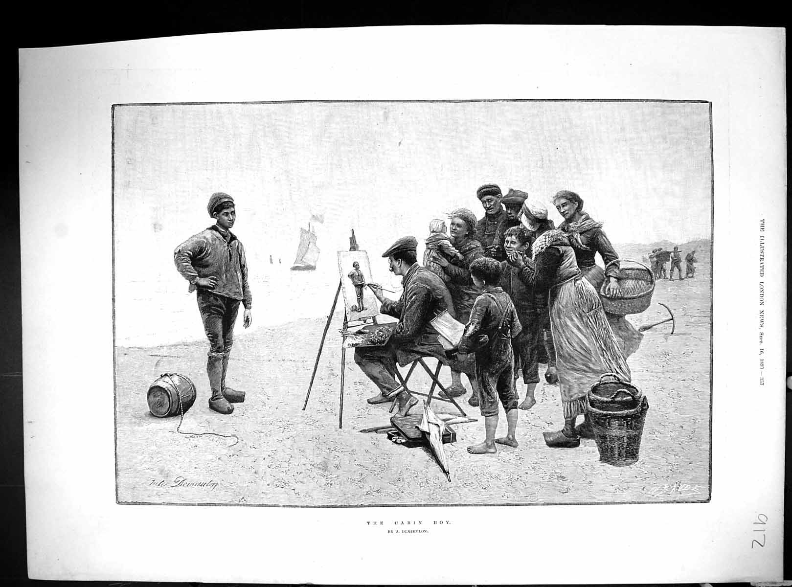Old 1893 Cabin Boy Artist Beach Spectators Dutch Fishing Village Vole 19th