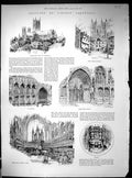 Old Print 1892 Lincoln Cathedral Pulpit Choir Chantry Angel Architecture 19th