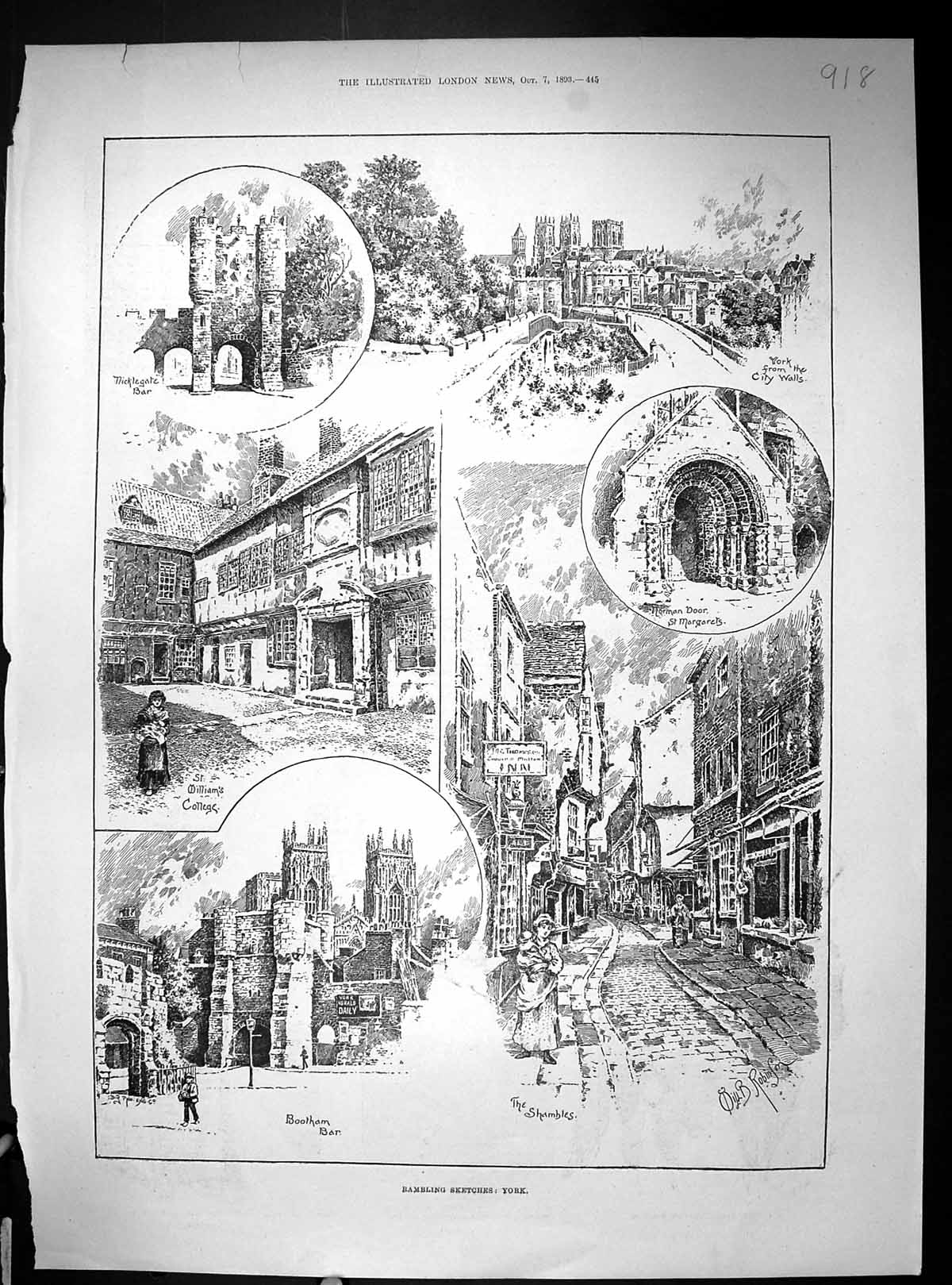 Old 1893 York Bootham Bar Nicklegate Margaret'S William'S Morocco Waz 19th
